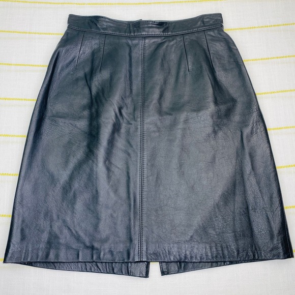 Vintage Lotus Soft Black Leather Mini Skirt Womens Size 8 Punk 80s Glam 90s Goth - Picture 1 of 6